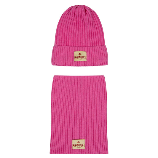 Komplet czapka + komin dla dzieci i młodzieży Merino Crew Bubble Gum Pink