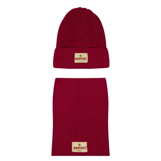 Komplet czapka + komin z wełny merino dla dzieci i młodzieży Merino Crew Amarant