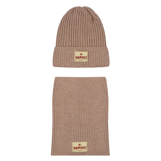 Komplet czapka + komin dla dzieci i młodzieży Merino Crew Beige