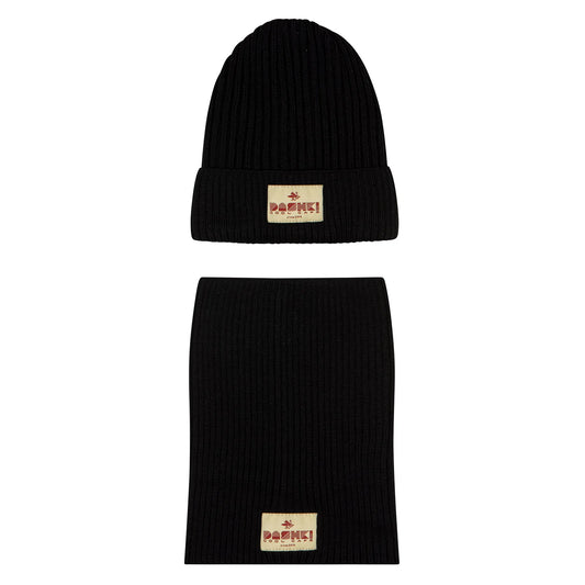 Komplet czapka + komin z wełny merino dla dzieci i młodzieży Merino Crew Black