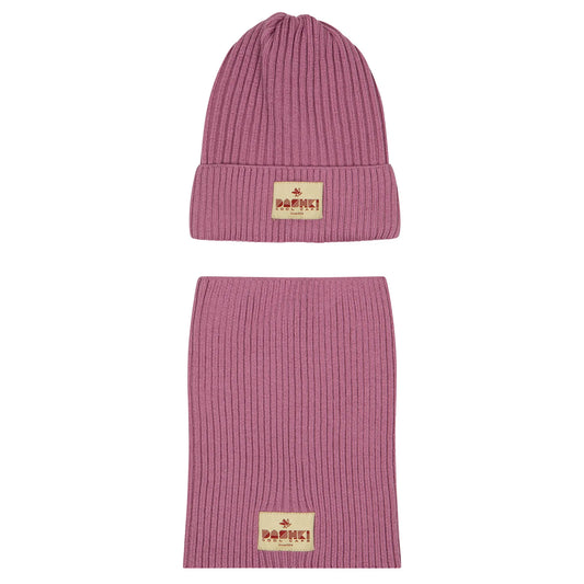 Komplet czapka + komin dla dzieci i młodzieży Merino Crew Heather Pink