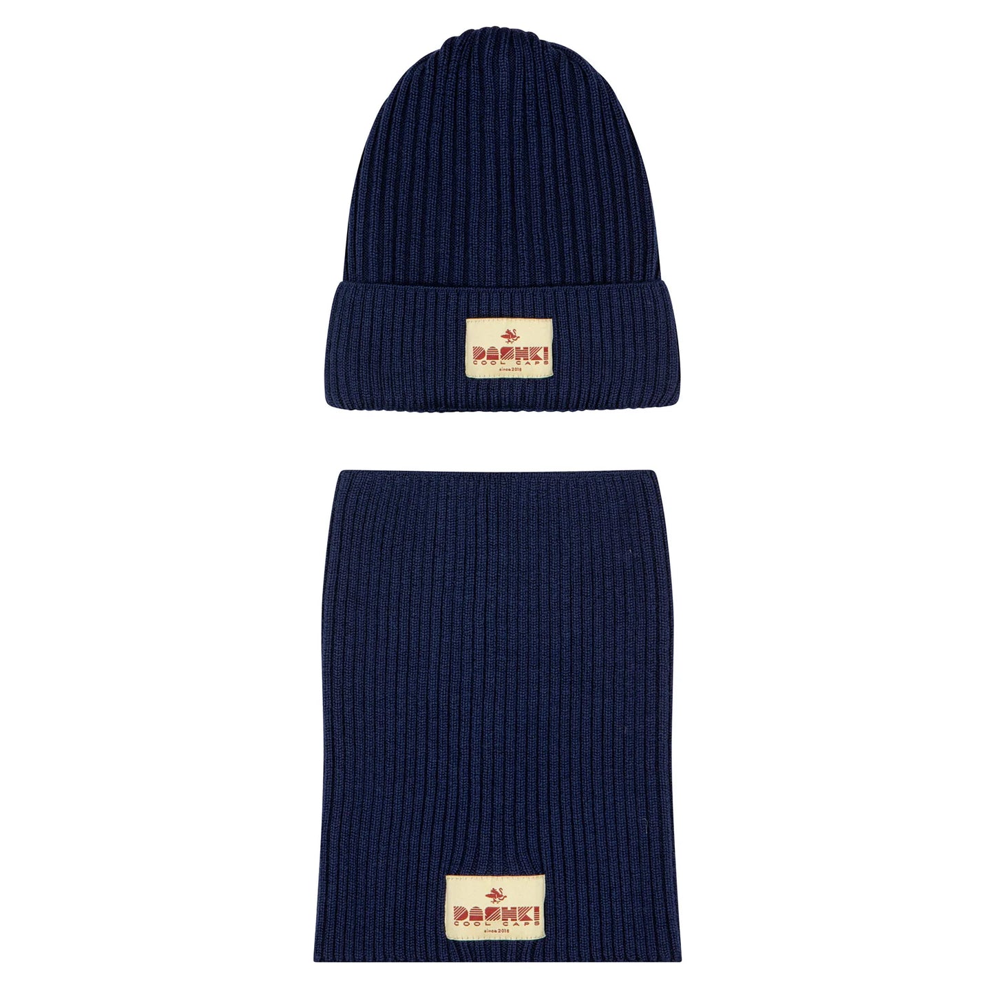 Komplet czapka + komin z wełny merino dla dzieci i młodzieży Merino Crew Navy Blue