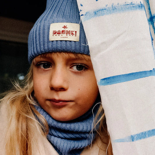 Komplet czapka + komin dla dzieci i młodzieży Merino Crew Blue