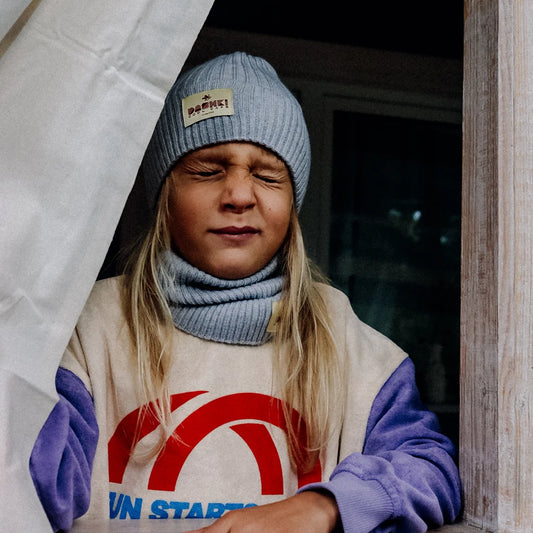 Komplet czapka + komin dla dzieci i młodzieży Merino Crew Grey
