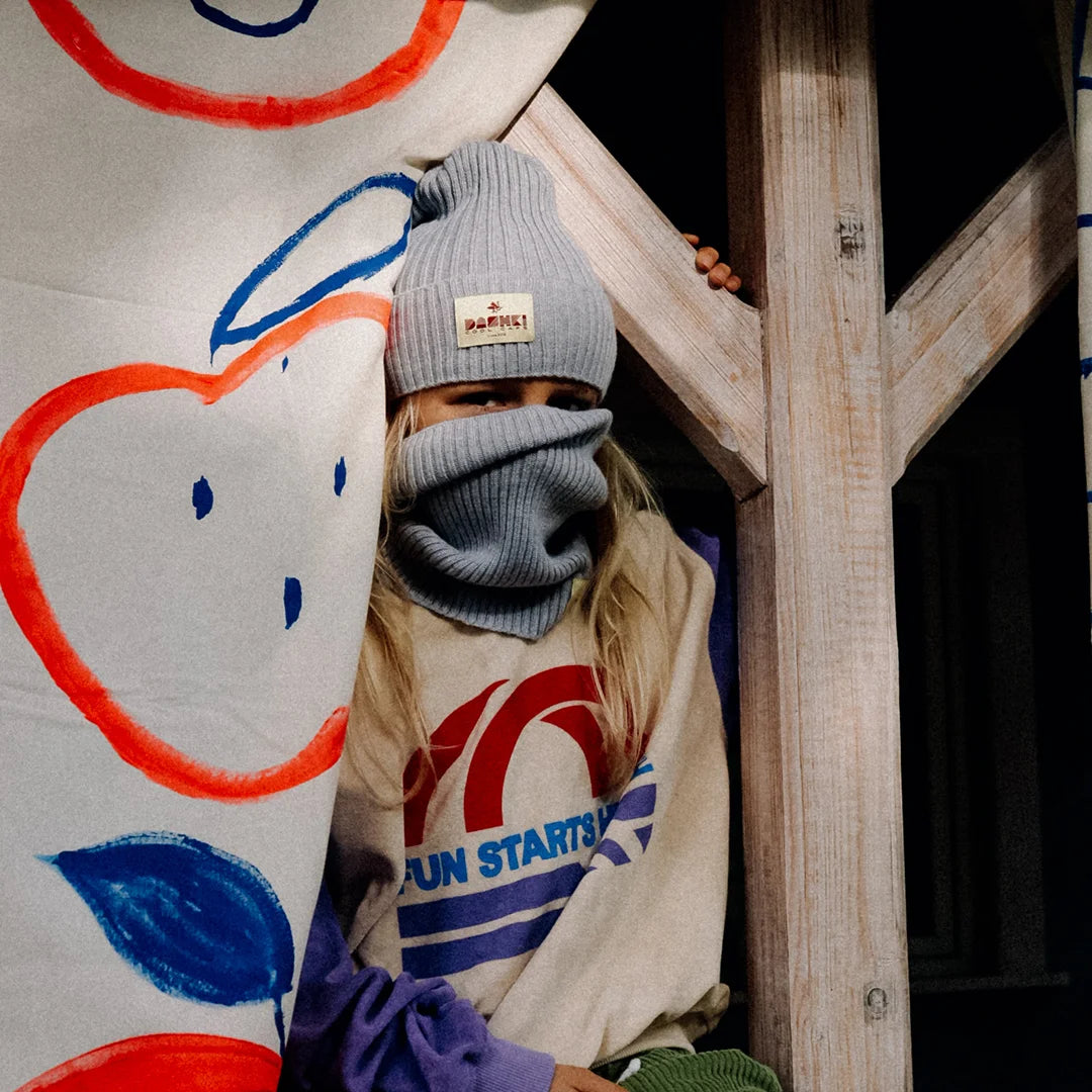 Komplet czapka + komin dla dzieci i młodzieży Merino Crew Grey