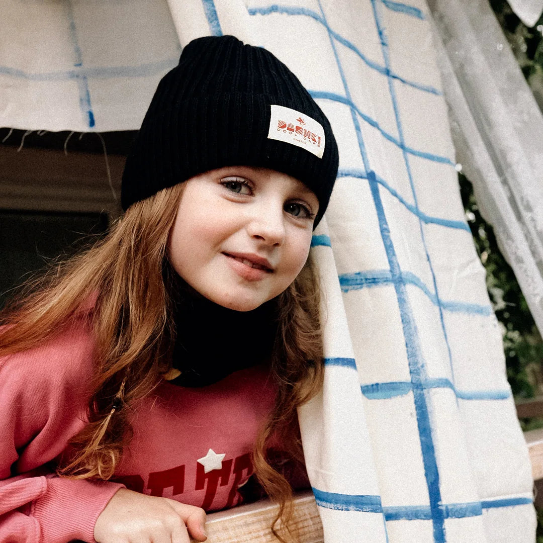 Komplet czapka + komin z wełny merino dla dzieci i młodzieży Merino Crew Black