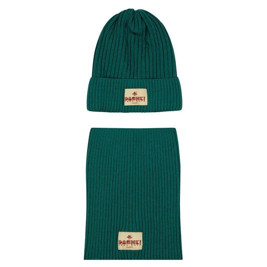Komplet czapka + komin z wełny merino dla dzieci i młodzieży Merino Crew Amarald Green