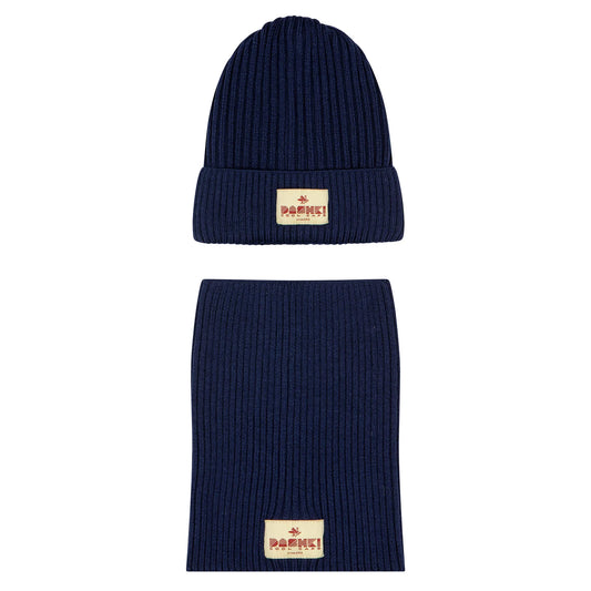 Komplet czapka + komin z wełny merino dla dzieci i młodzieży Merino Crew Navy Blue