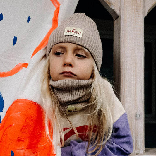 Komplet czapka + komin dla dzieci i młodzieży Merino Crew Beige